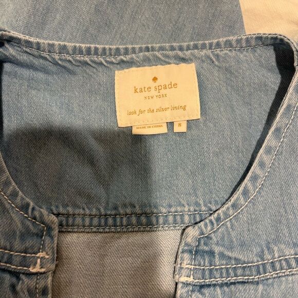 Kate Spade size 8 Blue White Dip Dye Denim Ruffle Sleeves Dress Broome Street - Picture 4 of 5